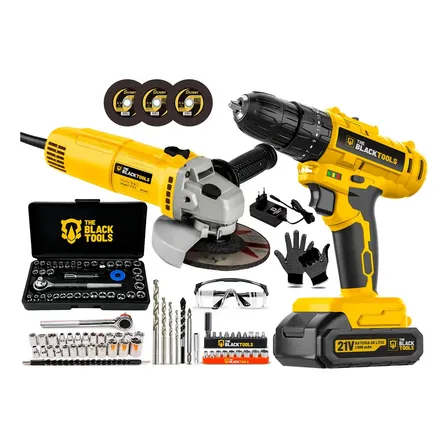 Parafusadeira de Impacto A Bateria 21V + Esmerilhadeira Angular 780W 4.1/2″ E Jogo de Soquetes 40 Peças The Black Tools