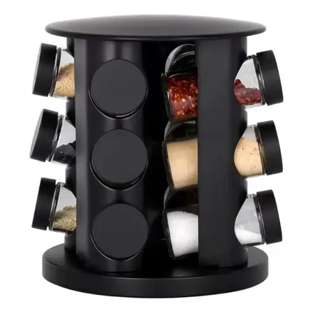 Porta Temperos Giratório com 9 Potes de Vidro Cor Preto