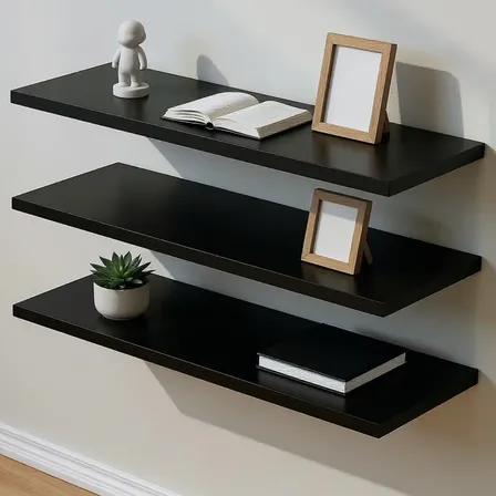 Prateleira MDF preta 60x20cm 15mm Kit 03un Suporte Invisível flutuante para loja casa quarto escritório decoração