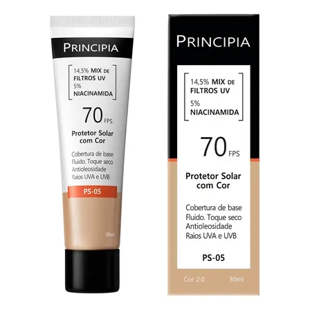 Protetor Uv Principia Skincare com Cor 2 Ps05 Fps70 30ml