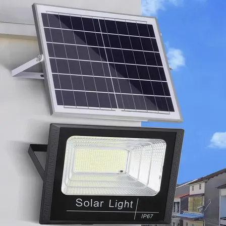 Refletor Solar Led Holofote Placa Bateria Prova Dágua 6500k Preto Branco-frio