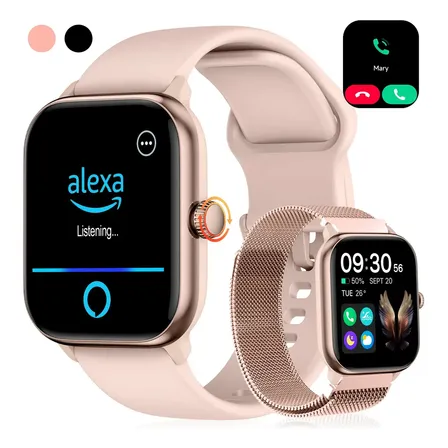 Relógio Inteligente Smartwatch Alexa Chamadas Bluetooth NOVANTE Rosa Digital Feminino Masculino Esportivo Notificações Instantâneas Agua IP68 350mAh 1.85 AMOLED com Codificador Monitor Cardíaco Spo2