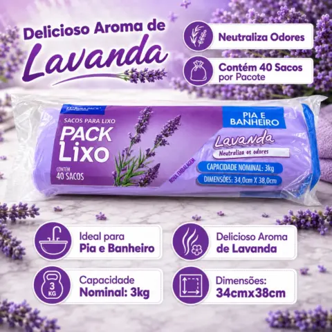 Saco de Lixo Lavanda para Pia e Banheiro