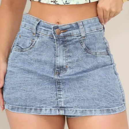Short Saia Jeans Feminino Cintura Alta com Lycra Stillger