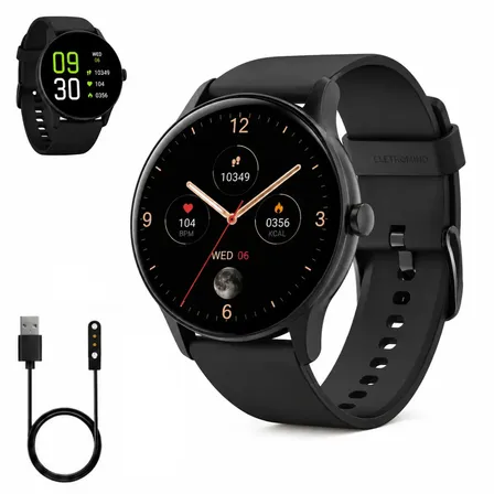 Smartwatch Inteligente Relógio À Prova Dágua Ip68 Bluetooth Masculino Feminino Resistente Agua Chamadas Redondo Monitoramento Sono Saúde Esporte Preto Eletromind