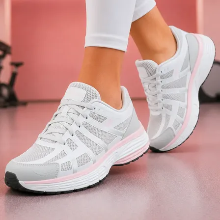 Tênis Unissex Treino Academia Sola Eva Mesh Respirável Cinza/rosa 37 Br