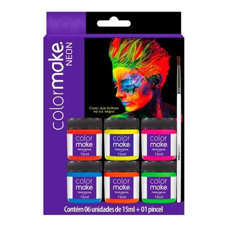 Tinta Facial Neon Fluorescente Liquida com 6 Cores ColorMake