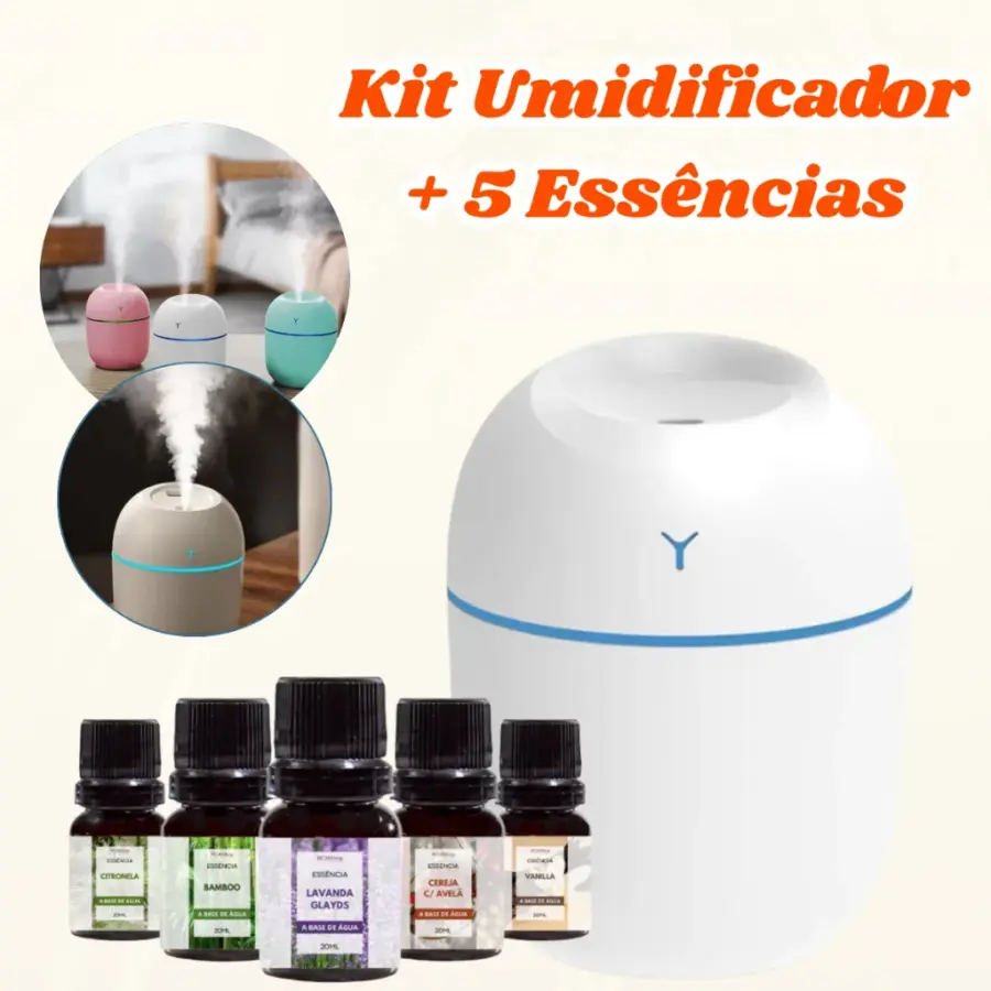 Umidificador Portátil com 3 Essências