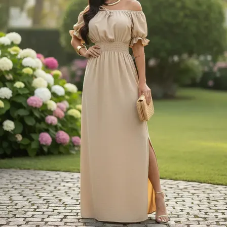 Vestido Longo Ciganinha Casual Fenda Moda Evangélica Festa